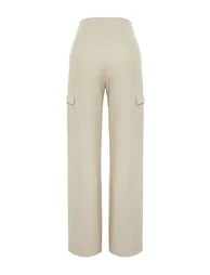 Mink Cargo Wide Leg Contrast Stitch Detail Woven Trousers - 4