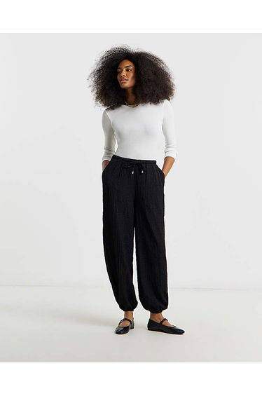 Black Jersey Textured Balloon Trouser