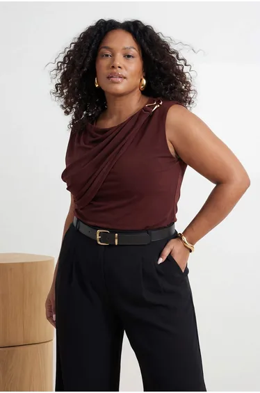 Brown Accessory and Collar Detailed Knitted Oversize Blouse