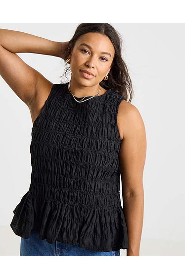 Simply Be Black Shirred Sleeveless Top