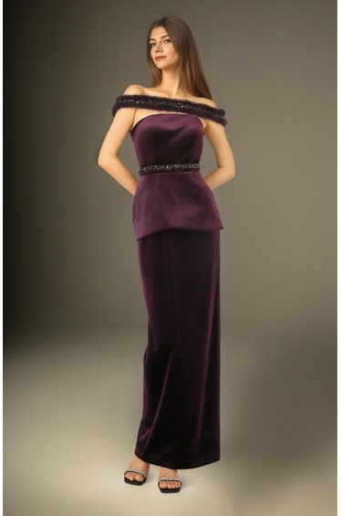 Peplum Signature Off-Shoulder Column Maxi Dress