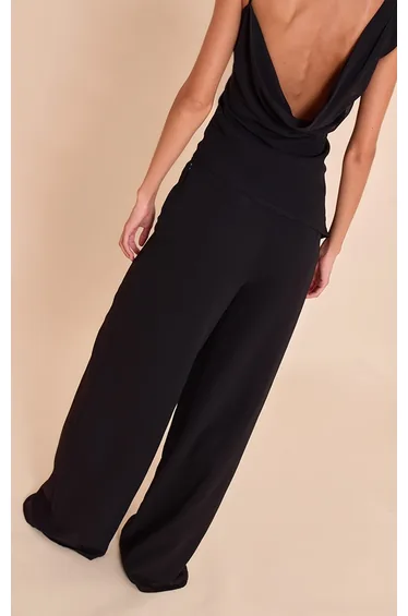 Black Chiffon Straight Leg Trouser