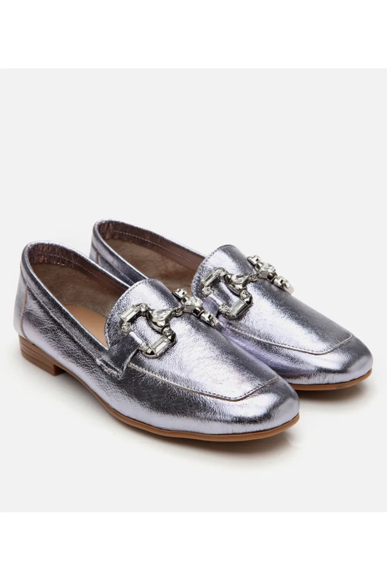 Women's Leather Lame Buckle Stylish Classic Loafer - 1