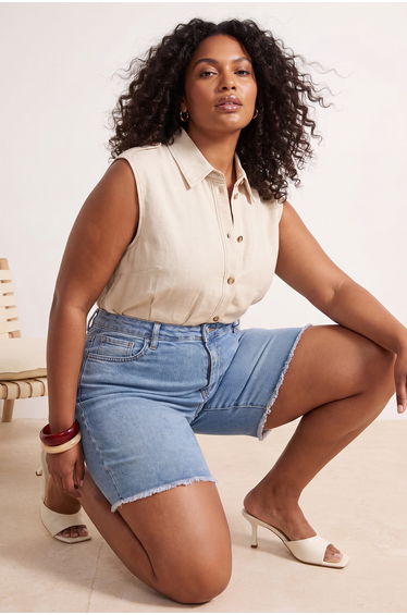 Blue Leg Tassel Detailed Stretchy Skinny Denim Shorts