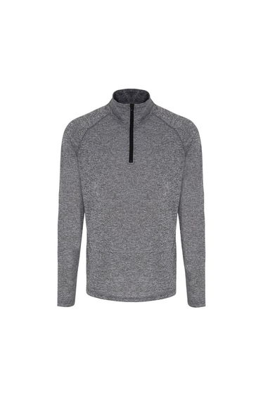 TriDri Mens Long Sleeve Performance Quarter Zip Top - Black Melange/Black