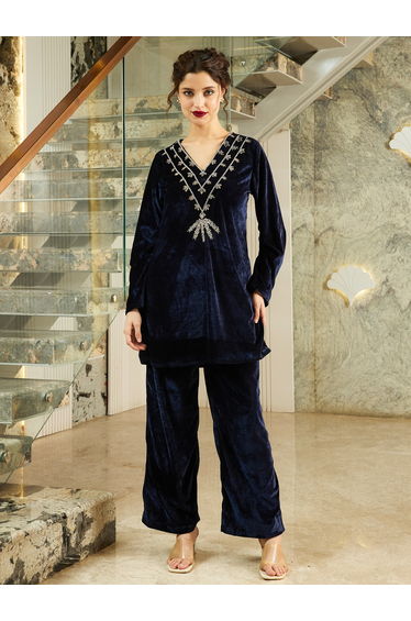 Navy Blue Velvet Look Tunic and Pants Co-ords