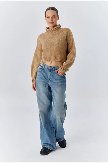 Mixray Thick Turtleneck Textured Crop Sweater