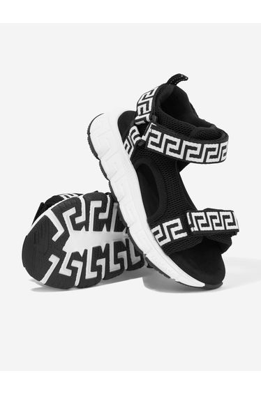 Kids Greca Strap Sandals in Black