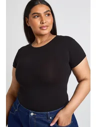 Plus Basic Short Sleeve Crew Neck Bodysuit - black - 3