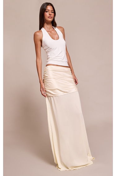 Cream Satin Overlay Chiffon Maxi Skirt