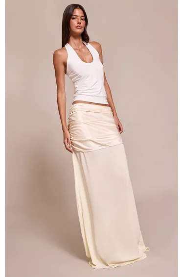 Cream Satin Overlay Chiffon Maxi Skirt