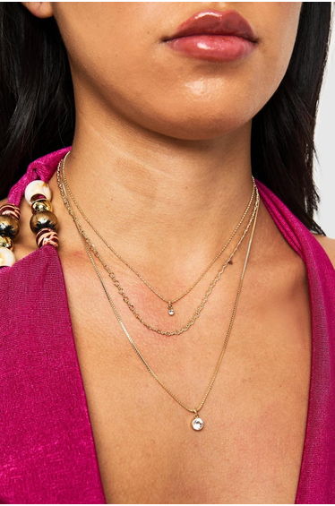 Diamante Layered Necklace - gold