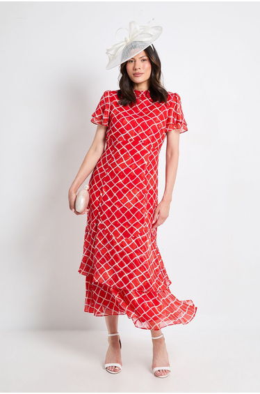 Check Burn Out Ruffle Dress