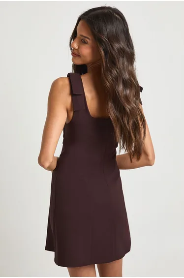 فستان بوهو بني قصير على شكل حرف A