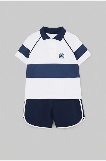 Navy Blue Striped Knitted Bottom - Top Set