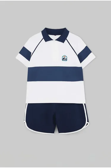 Navy Blue Striped Knitted Bottom - Top Set