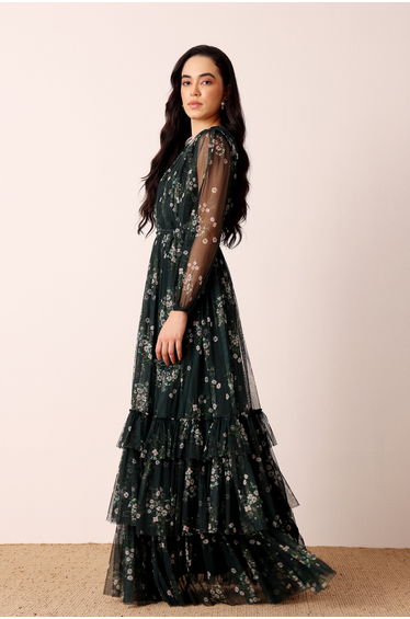 Rebecca Maxi Dress in Emerald Floral