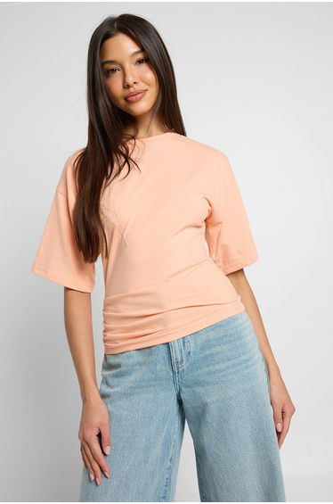 Short Sleeve Cinched Waist T-shirt - peach