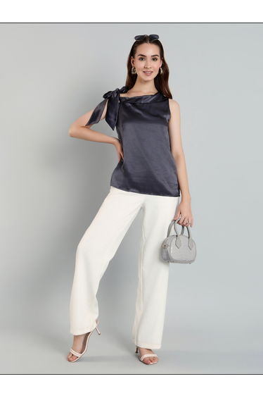 Solid Satin Top with Tie Up Detail