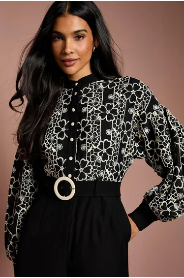 Blouson Sleeve Belted Wide Leg Jumpsuit