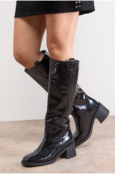 Luna High Shine Faux Leather Gaucho Knee Boots