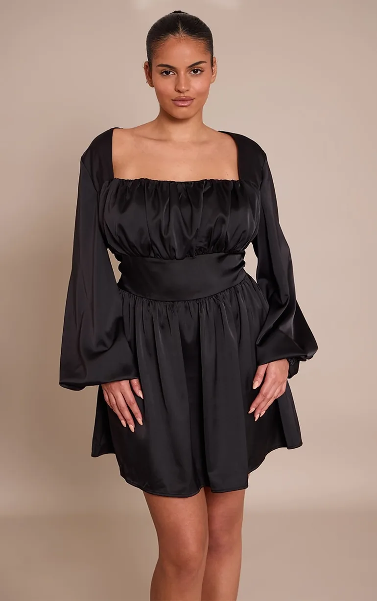 black mini dress loose GLITTER MESH SHIRRING SIDE PLUS MINI DRESS  Thick
