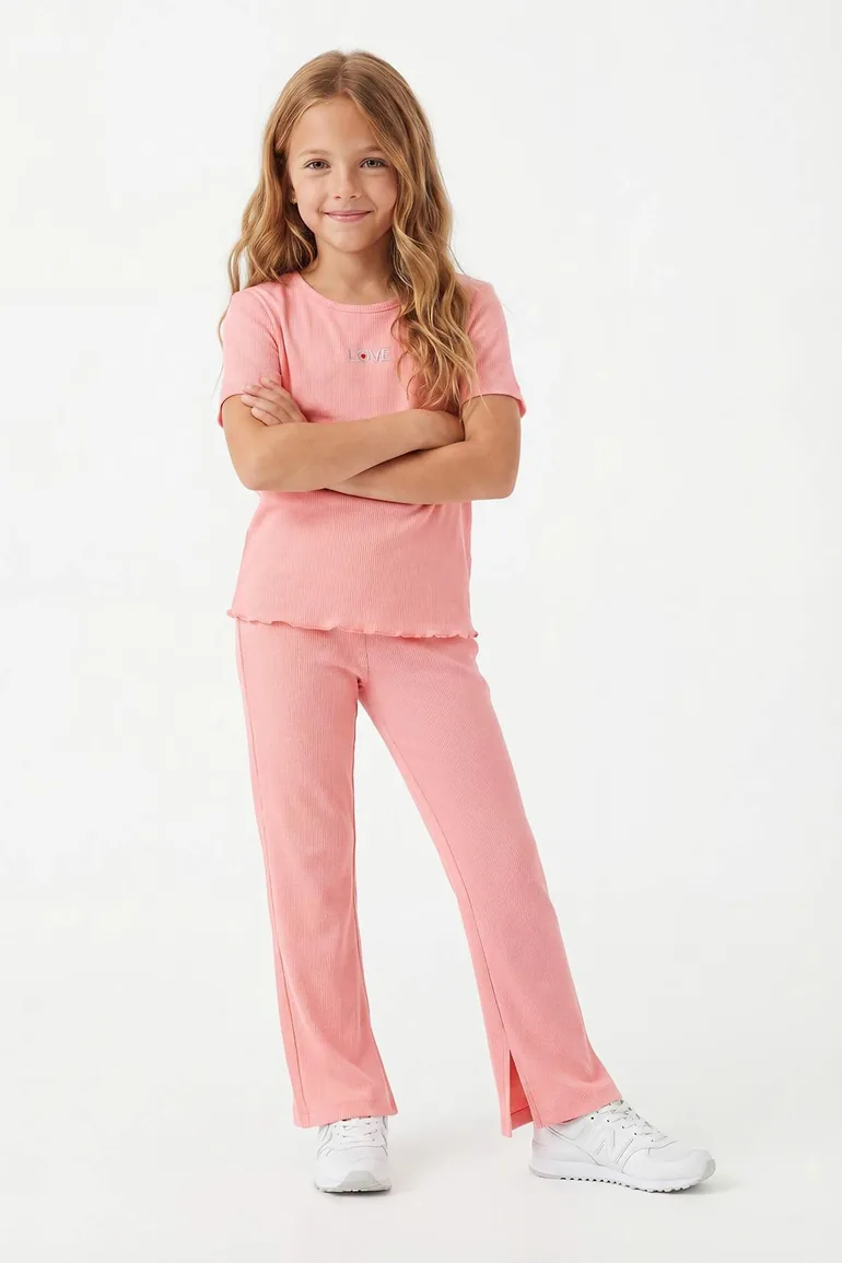 Powder Slogan Knitted Bottom - Top Set