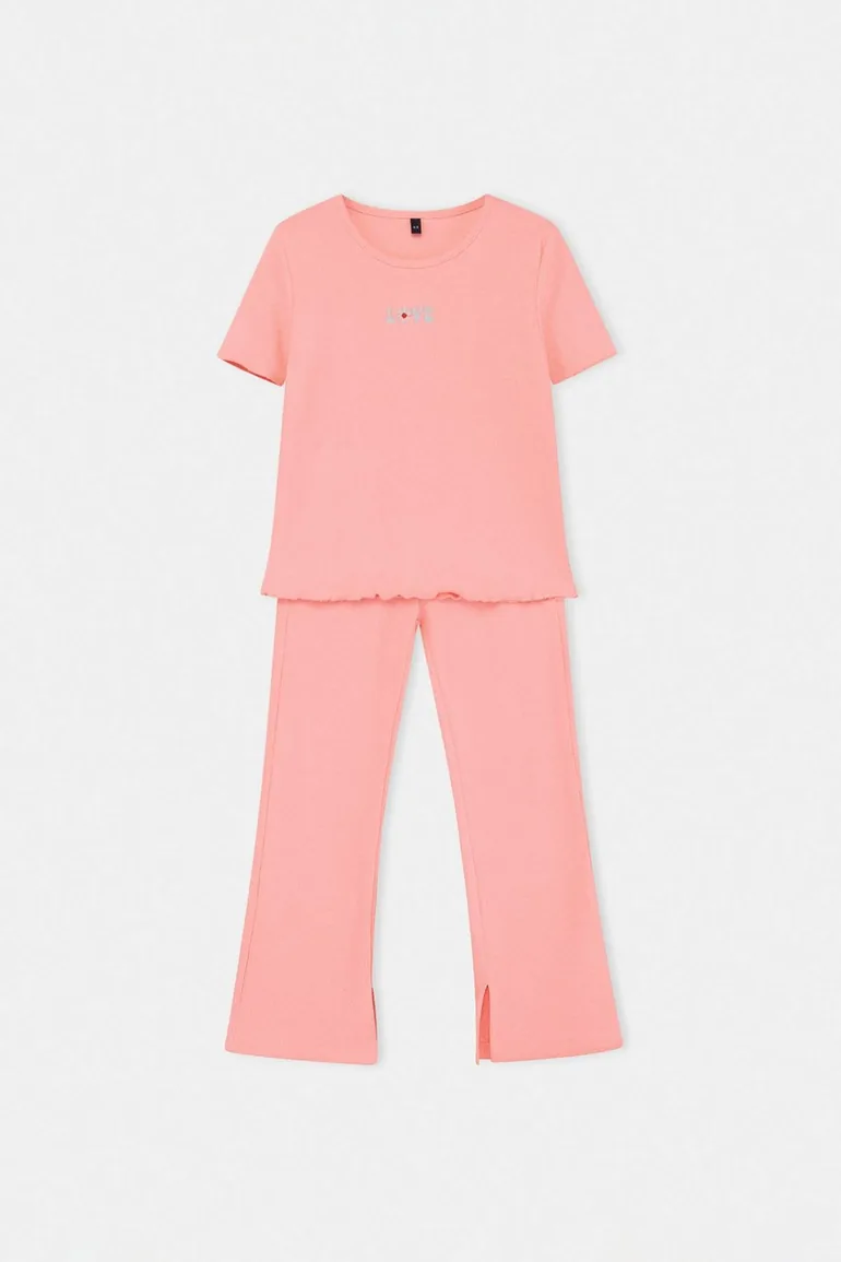 Powder Slogan Knitted Bottom - Top Set - 2