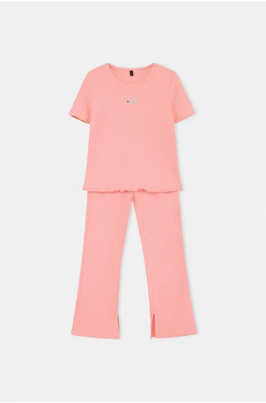 Powder Slogan Knitted Bottom - Top Set