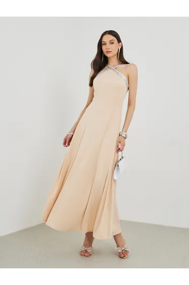 Embellished Sleeveless A-Line Maxi Dress