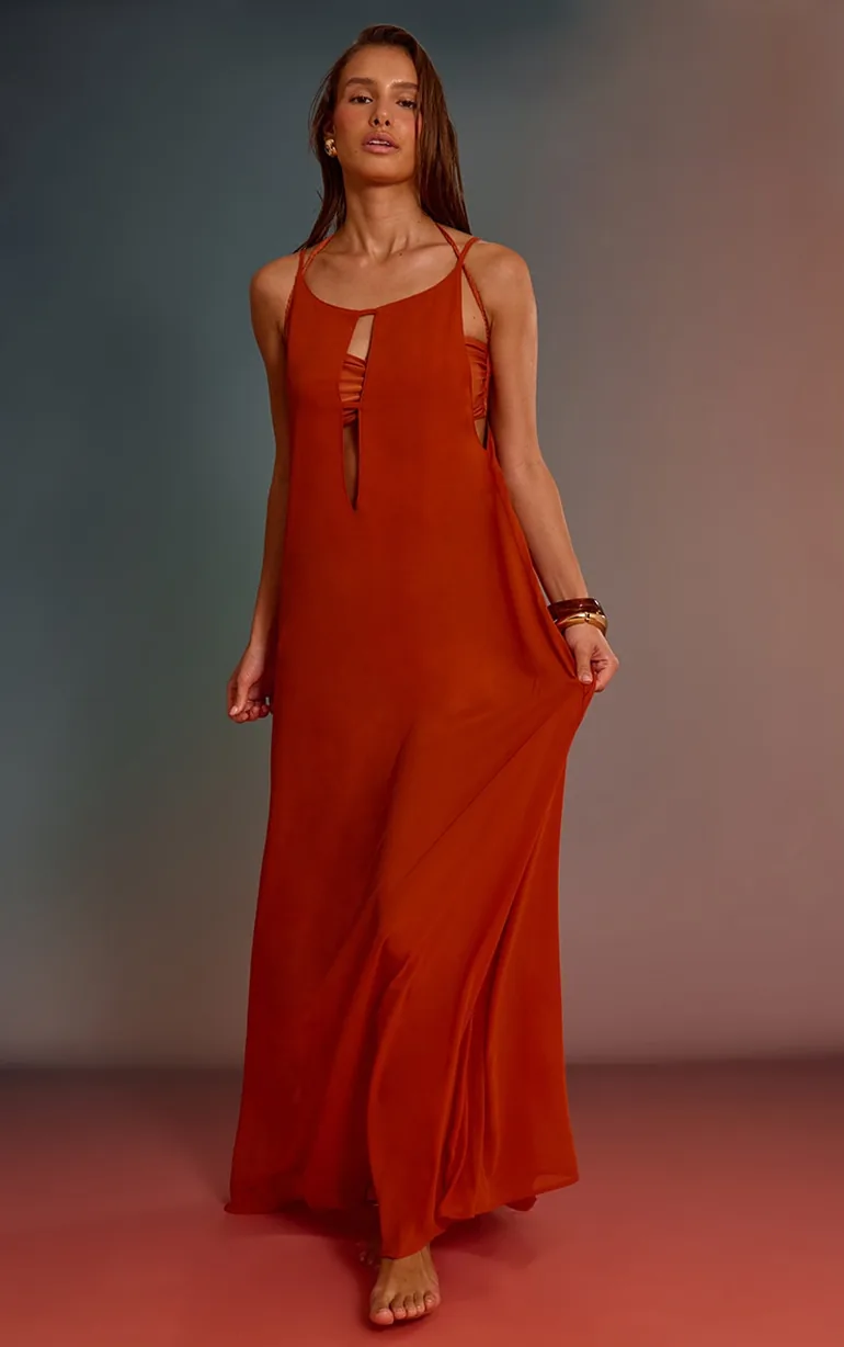 orange boat neck dress Orange Boat Neck Design Midi Dress