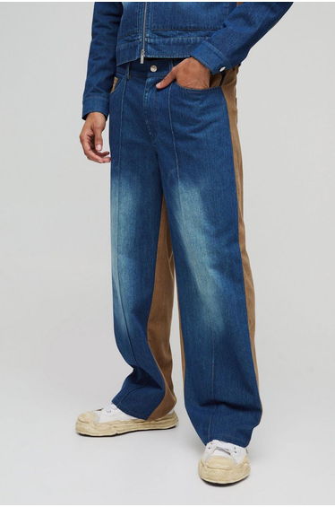 Relaxed Denim & Corduroy Jeans - mid blue