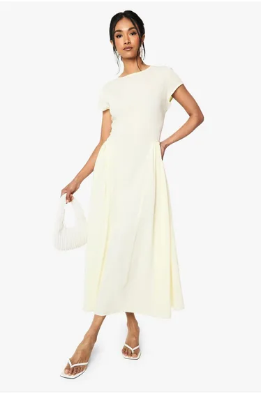 Textured Volume Skirt Midaxi Dress - lemon