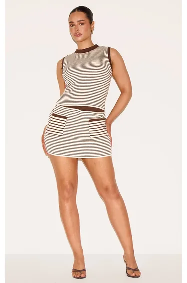 Shape Mocha Knitted Striped Pocket Front Mini Skirt