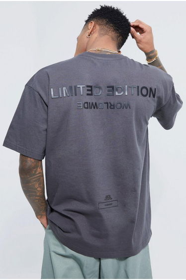 Oversized Raised Limited Text T-shirt - Dark Grey