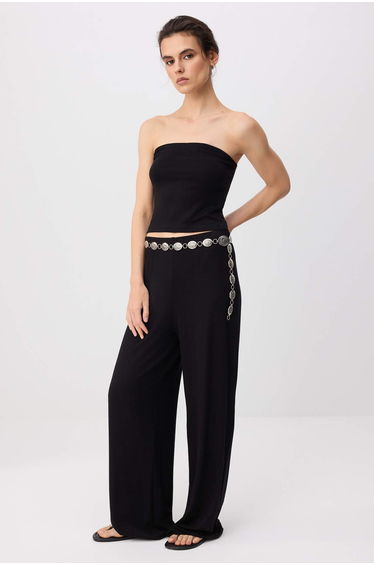 Black Plain Fitted/Wide Leg Soft Knitted Top and Bottom Set