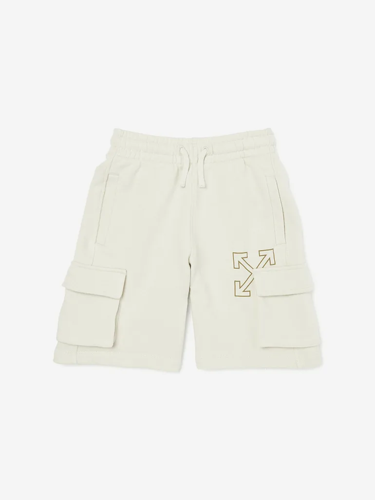 Off-White Boys Arrow Cargo Sweatshorts in Beige