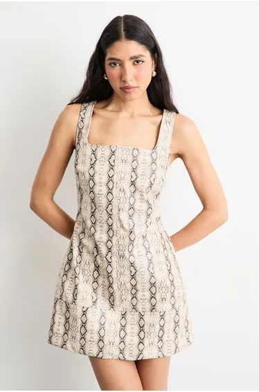 Snake Print Faux Leather Mini Dress