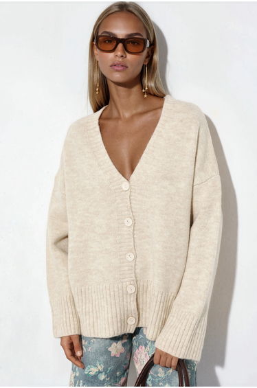 VIORNA Ribbed V-Neck Button Cardigan