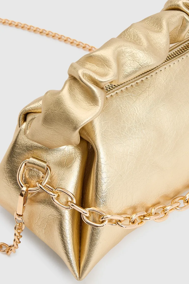 Metallic Ruched Handle Grab Bag - gold - 3