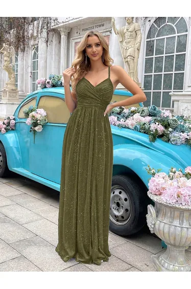 QOQ Green One-Shoulder Evening Dress with Beading