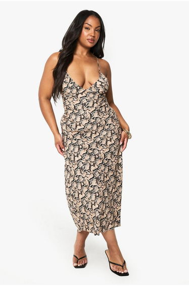 Plus Snake Print Strappy Midaxi Dress - snake