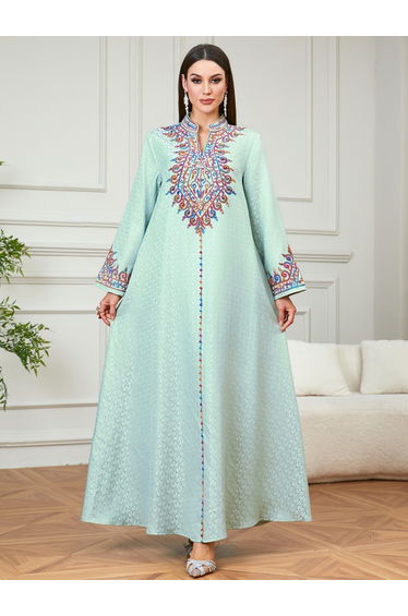 Green Embroidered A-Line Jalabiya