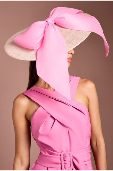 Lisa Tan Oversized Organza Bow Wide Brim Fascinator