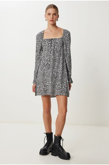 ISTANBUL Leopard Print A-Line Mini Dress with Tie Detail