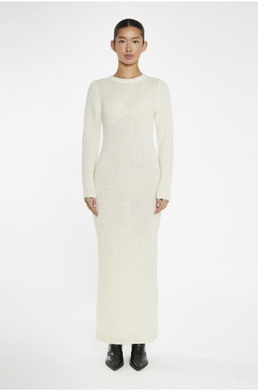Cream Bodycon Knitted Maxi-Dress