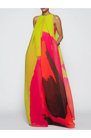 Loose Sleeveless Multi-Colored Round-Neck Maxi Dresses