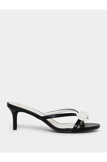 Black High Heel Sandals with Floral Detail