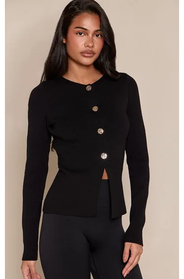 Black Compact Knit Peplum Waistcoat