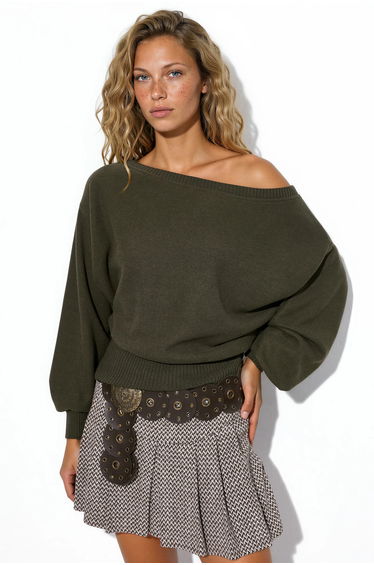 BUSEM Women's Ribbed Crew Neck Sweater